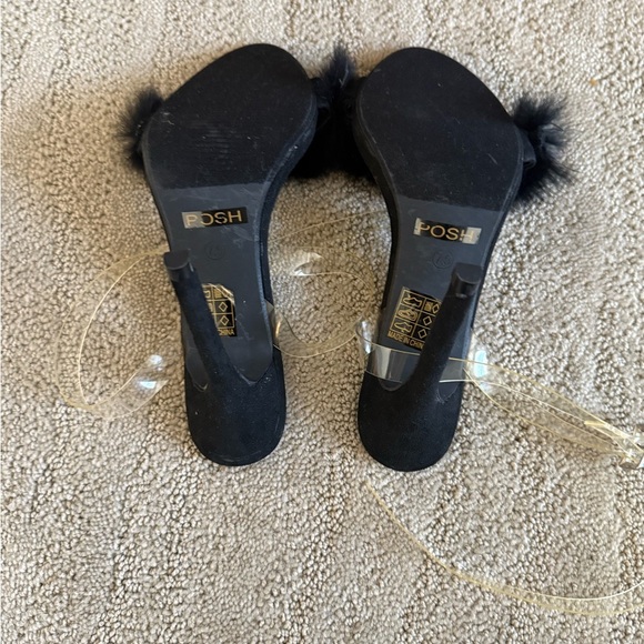 Miss Lola Elegant Black Fur Heels - Picture 4 of 4
